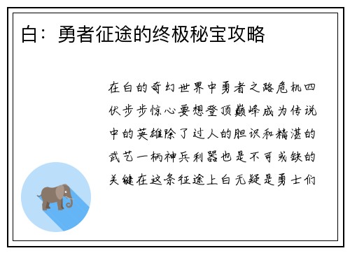 白:勇者征途的终极秘宝攻略